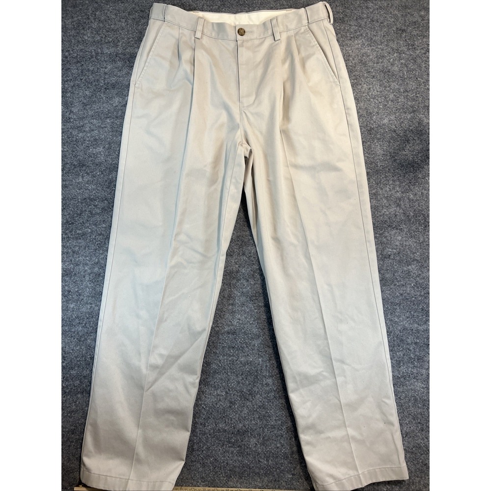 L.L. Bean Men's Comfort Waist Pleated Chino Pants Khaki 34x32 Cotton